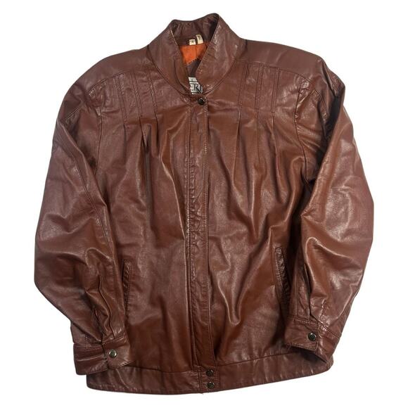 Leather jacket brown shacket by bertini sz 4 - Picture 1 of 2